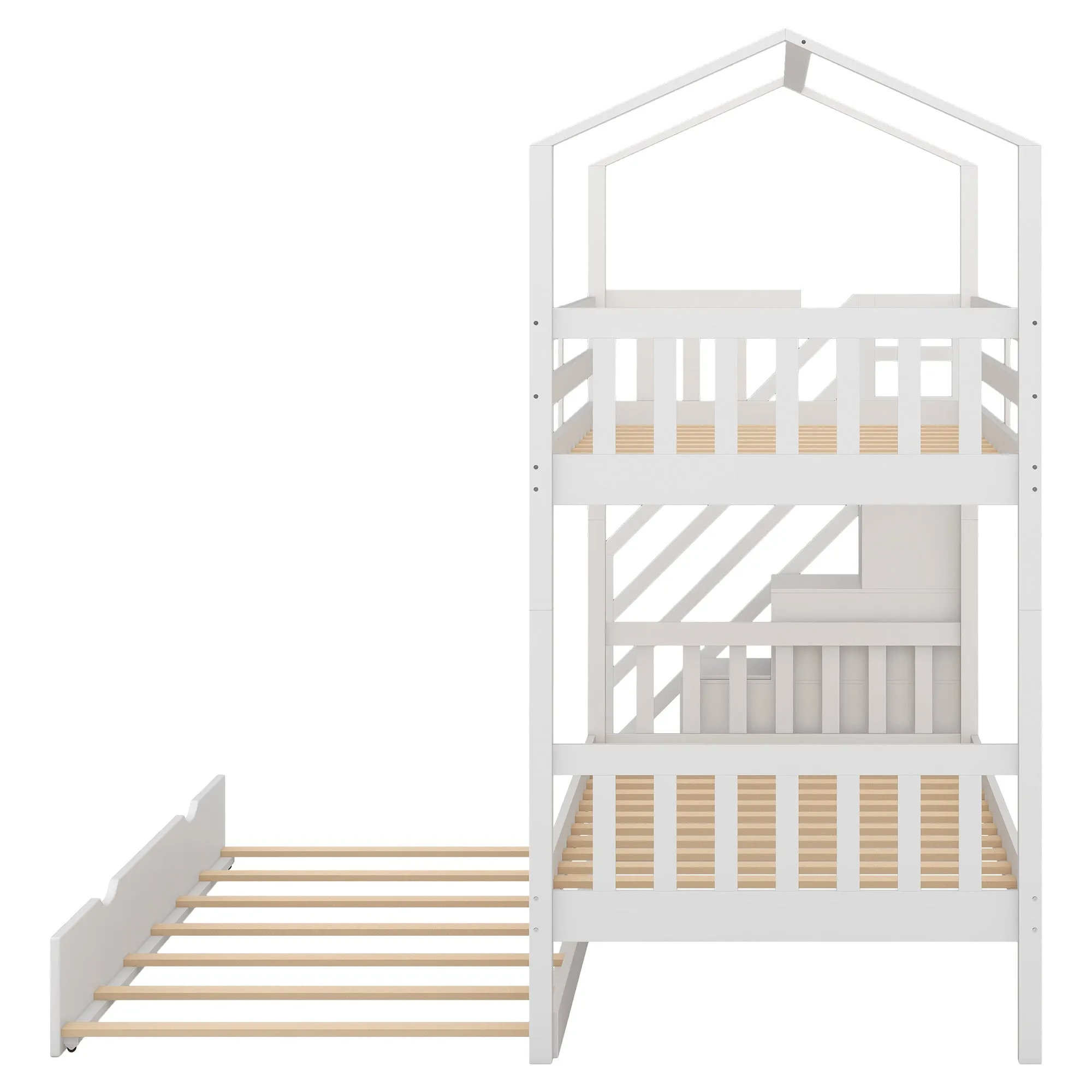 Good Life Twin over Twin House Bunk Bed with Staircase and Storage Space