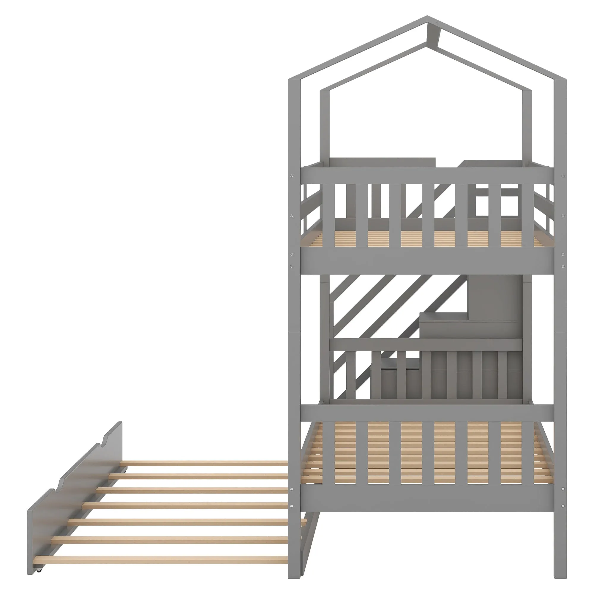 Good Life Twin over Twin House Bunk Bed with Staircase and Storage Space