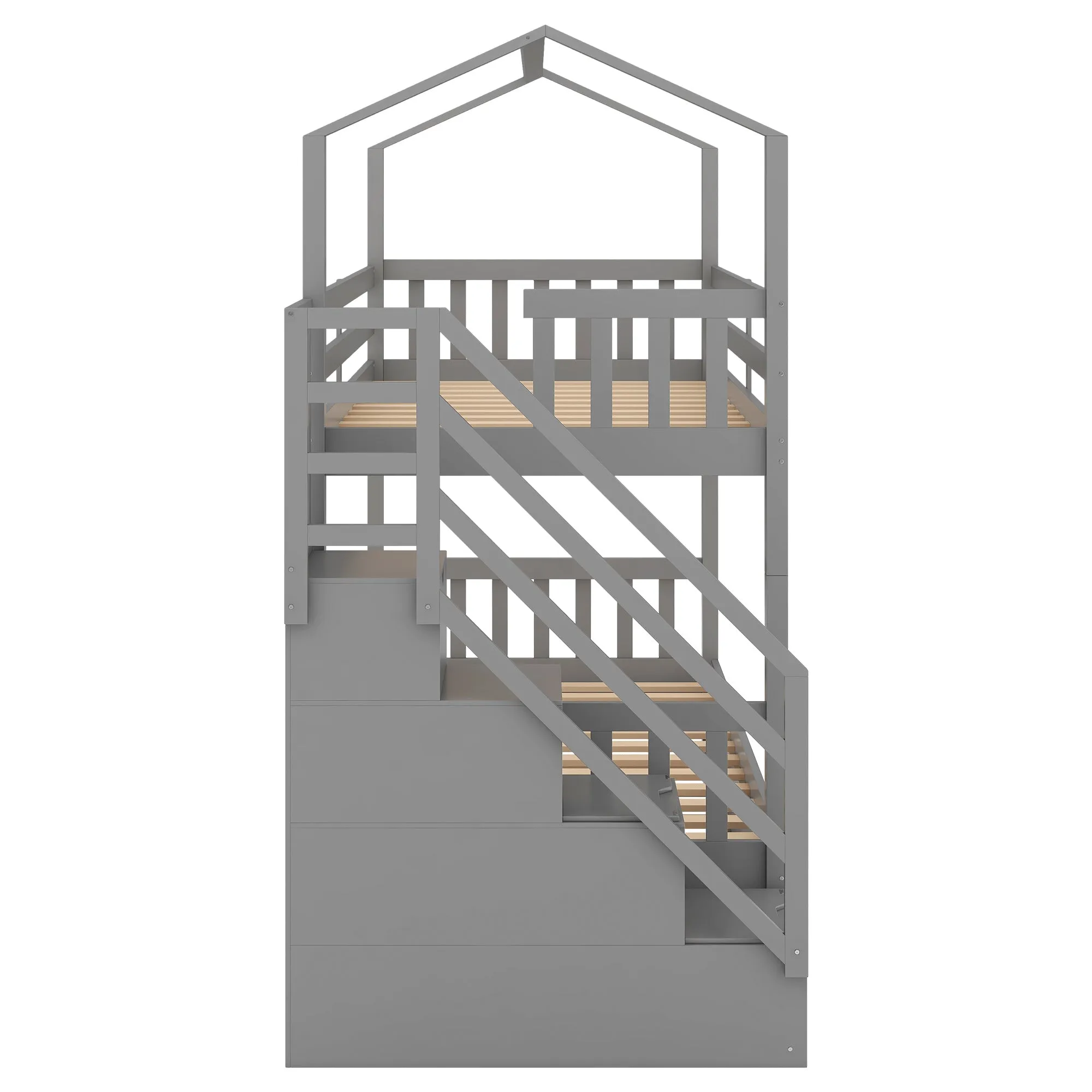 Good Life Twin over Twin House Bunk Bed with Staircase and Storage Space