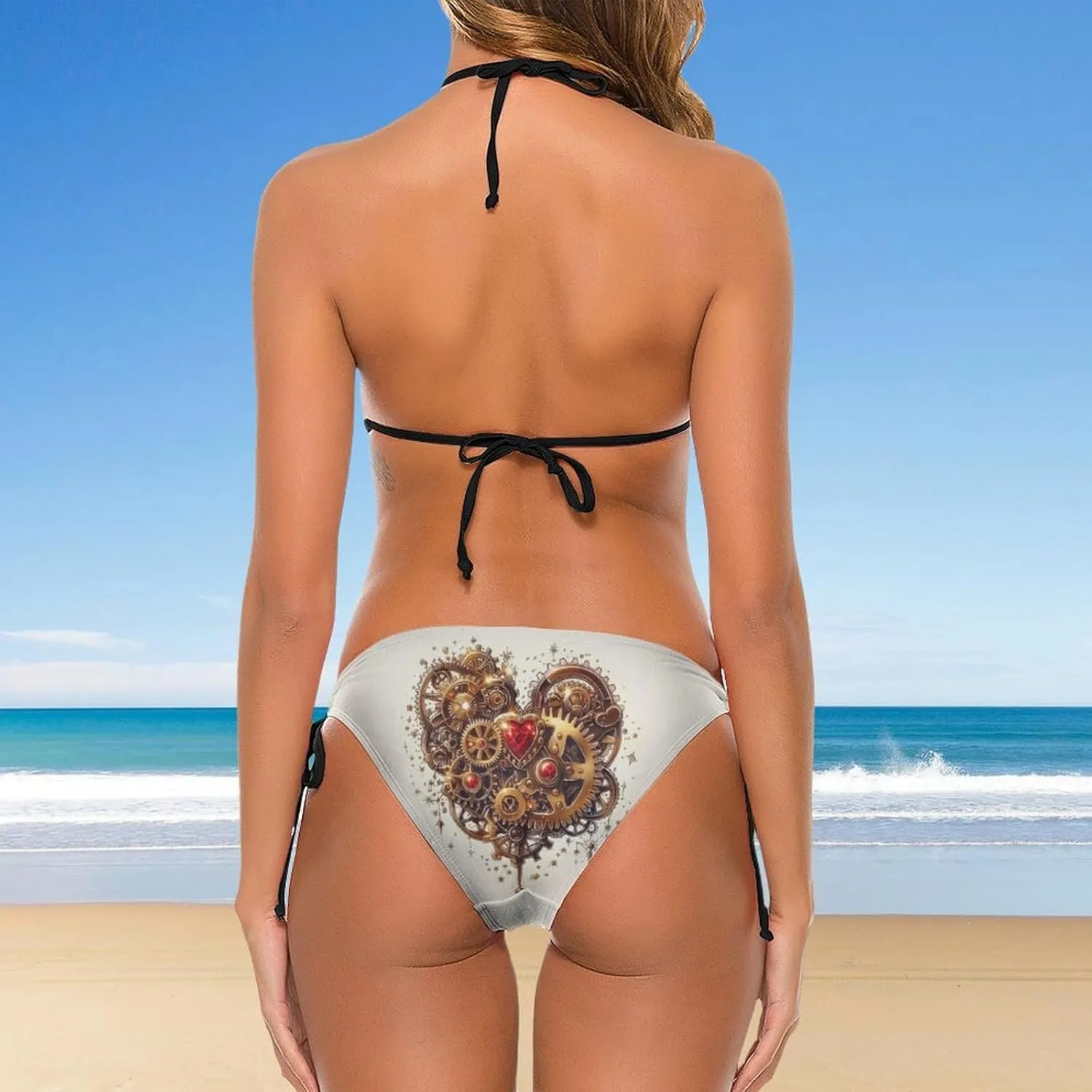 Gothic Steampunk Love Diamond Women's Halter Triangle Tie Side Bikini Set Two Piece Swimsuits