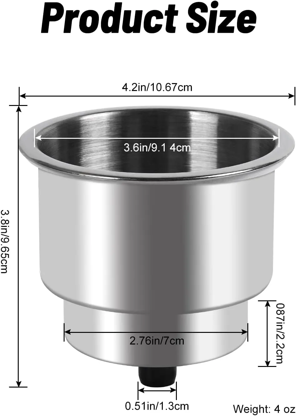 Goture Stainless Steel Cup Drink Holder with Drain Marine Boat Rv Camper Rod