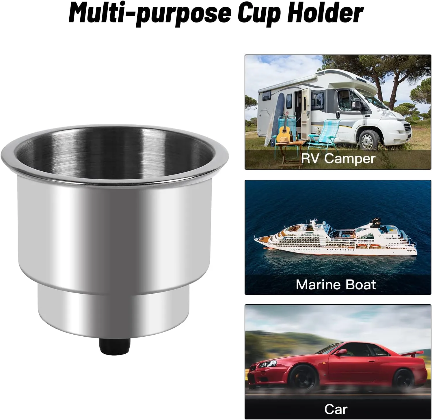 Goture Stainless Steel Cup Drink Holder with Drain Marine Boat Rv Camper Rod