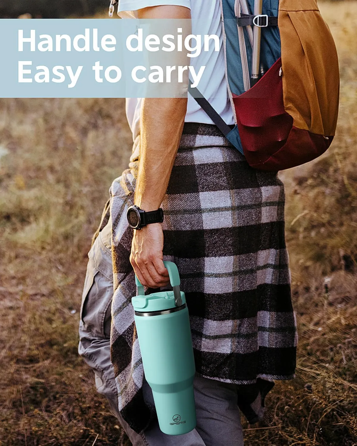 Gpeng 40 oz Tumbler with Handle, Water Bottles with Straw Lid, Insulated Stainless Steel Travel Mug Cup Holder Friendly, Keep Drinks Cold or Hot for 48  Hours