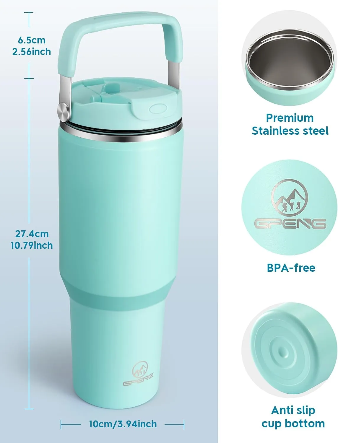 Gpeng 40 oz Tumbler with Handle, Water Bottles with Straw Lid, Insulated Stainless Steel Travel Mug Cup Holder Friendly, Keep Drinks Cold or Hot for 48  Hours