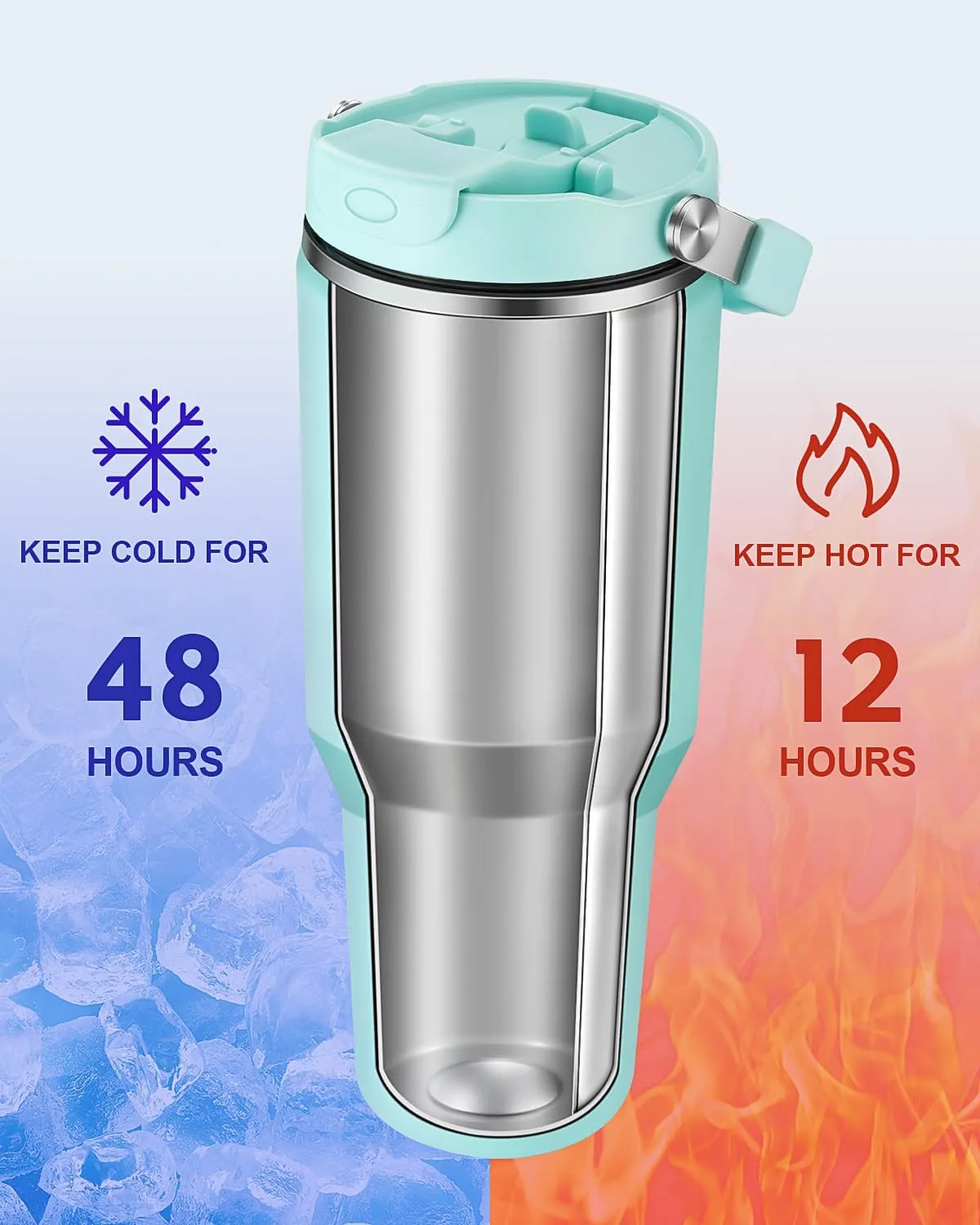 Gpeng 40 oz Tumbler with Handle, Water Bottles with Straw Lid, Insulated Stainless Steel Travel Mug Cup Holder Friendly, Keep Drinks Cold or Hot for 48  Hours