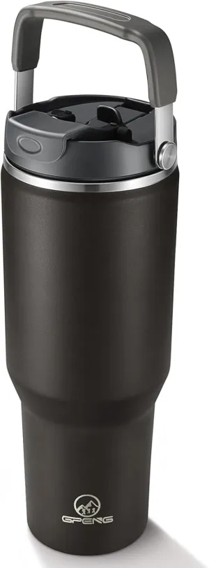 Gpeng 40 oz Tumbler with Handle, Water Bottles with Straw Lid, Insulated Stainless Steel Travel Mug Cup Holder Friendly, Keep Drinks Cold or Hot for 48  Hours