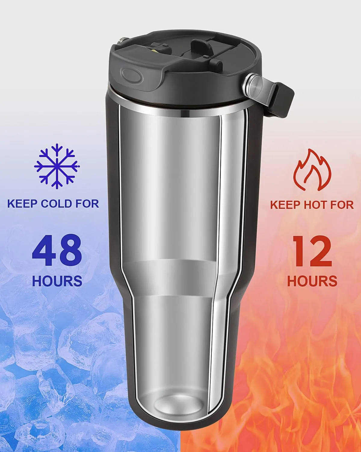 Gpeng 40 oz Tumbler with Handle, Water Bottles with Straw Lid, Insulated Stainless Steel Travel Mug Cup Holder Friendly, Keep Drinks Cold or Hot for 48  Hours