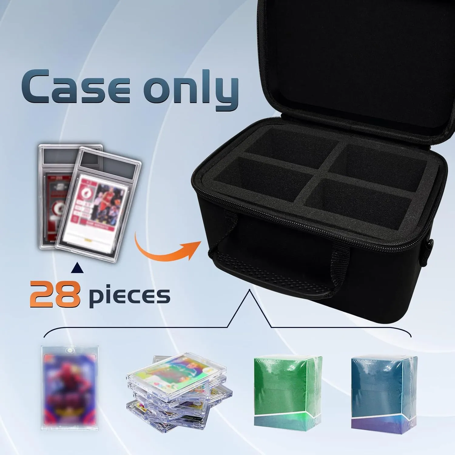 Graded Card Case Storage Box Fits for 28 Graded Sports Trading Cards, Slab Card Holder Organizer for CSG, BGS, FGS, PSA, Toploaders Football card with Removable Thick Foam Slots (Bag Only)
