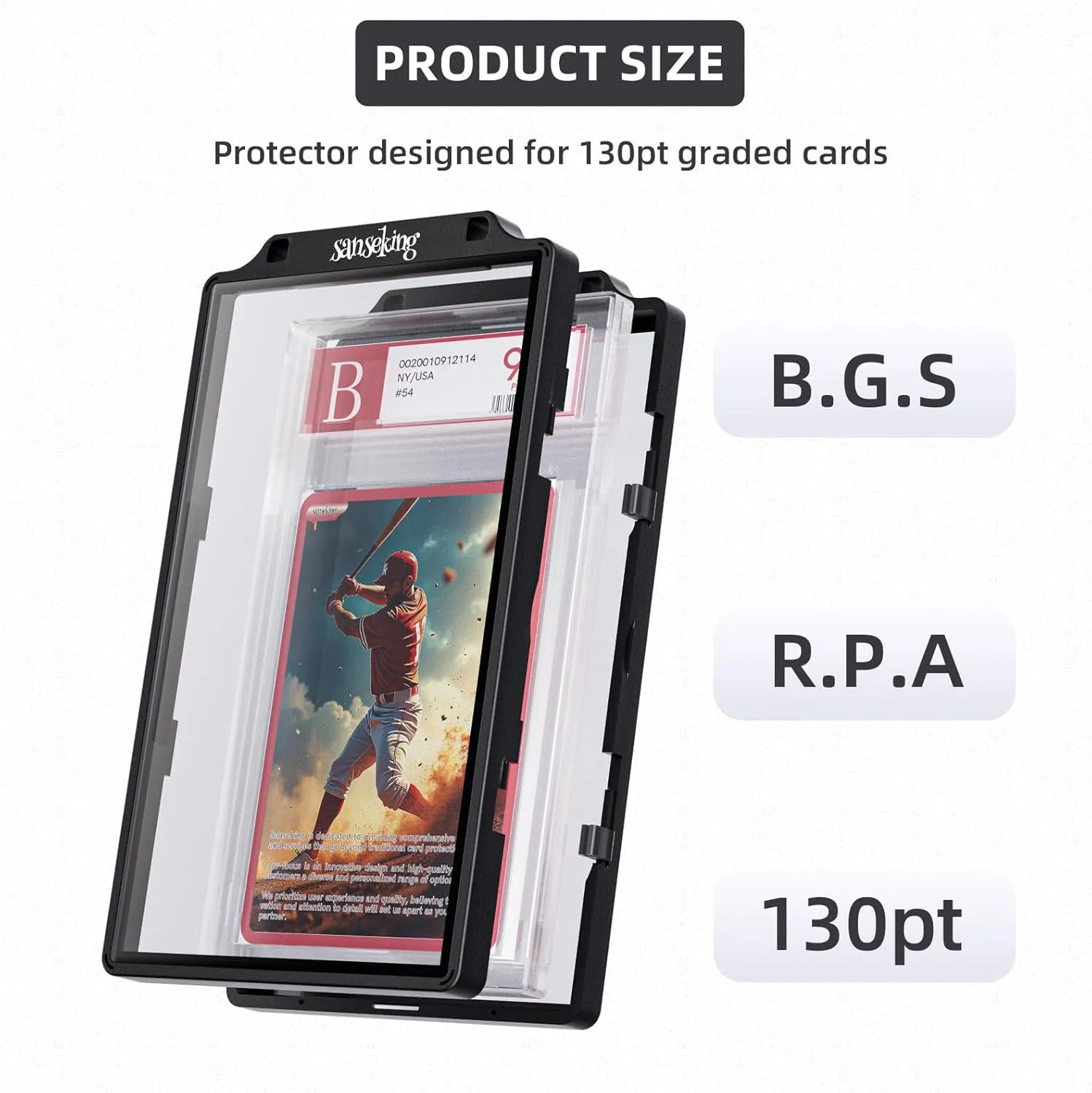 Graded Card Guard Case for BGS Slab Case for Graded Cards Metal Magnetic UV Protection Stackable Graded Card Slab Guard Glass Display Bumper Fit RPA Slabs Mags (Jet Black,130PT)