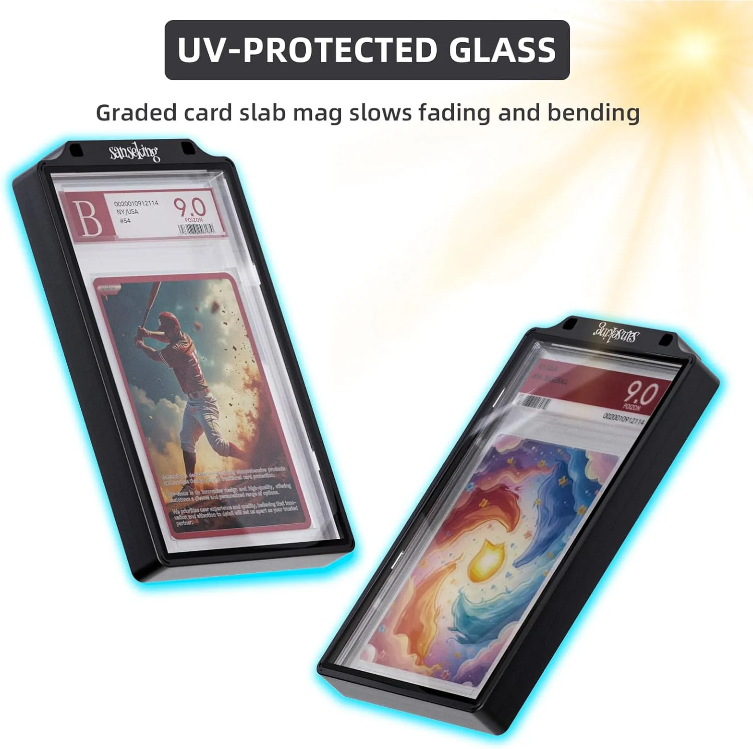 Graded Card Guard Case for BGS Slab Case for Graded Cards Metal Magnetic UV Protection Stackable Graded Card Slab Guard Glass Display Bumper Fit RPA Slabs Mags (Jet Black,130PT)