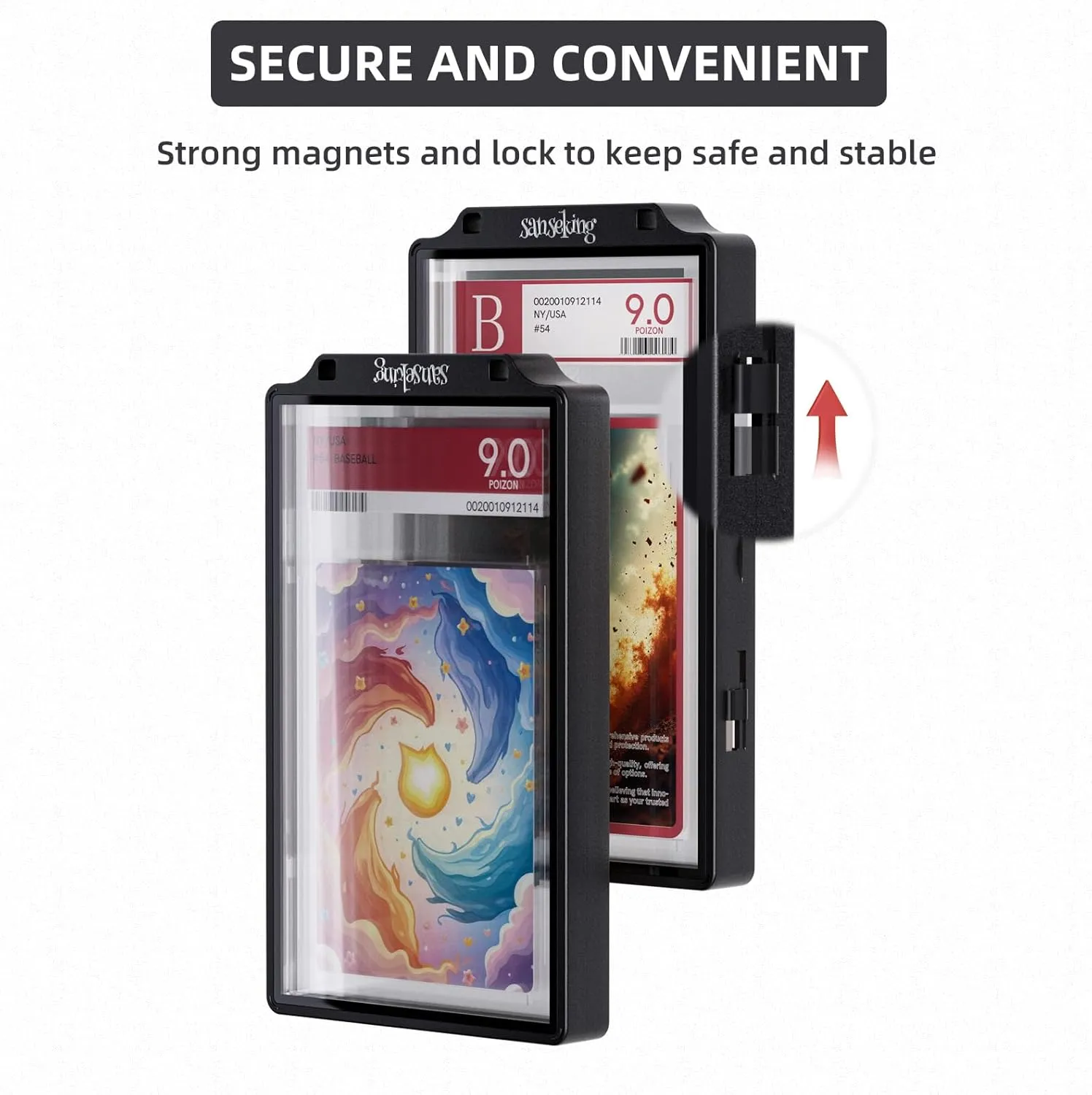 Graded Card Guard Case for BGS Slab Case for Graded Cards Metal Magnetic UV Protection Stackable Graded Card Slab Guard Glass Display Bumper Fit RPA Slabs Mags (Jet Black,130PT)