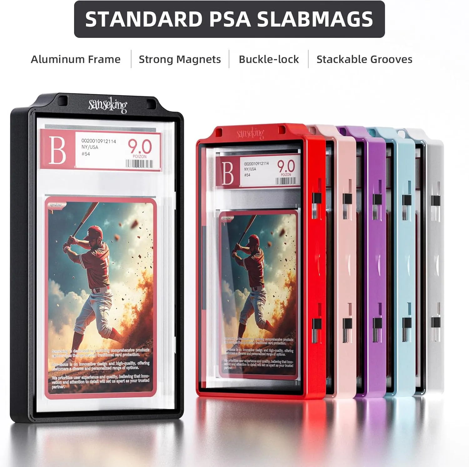Graded Card Guard Case for BGS Slab Case for Graded Cards Metal Magnetic UV Protection Stackable Graded Card Slab Guard Glass Display Bumper Fit RPA Slabs Mags (Jet Black,130PT)