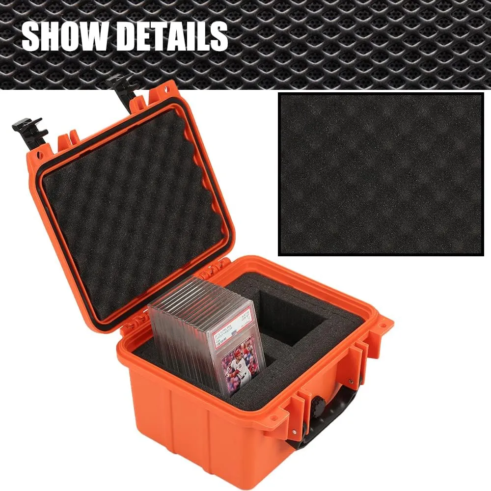Graded Card Storage Box Compatible with PSA BGS SGC One Touch Deep Travel Size Weatherproof Case Waterproof Slab with Impact Absorbing Dual Foam Slots(Orange)