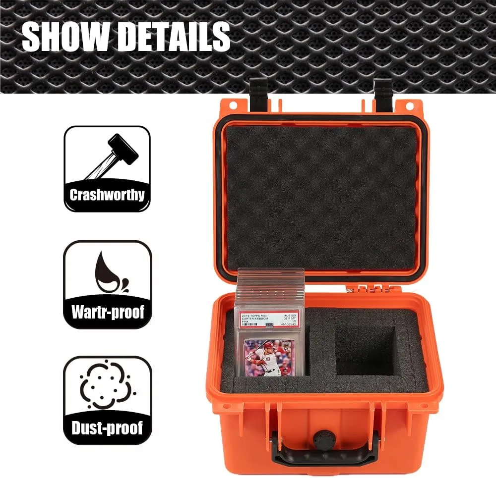 Graded Card Storage Box Compatible with PSA BGS SGC One Touch Deep Travel Size Weatherproof Case Waterproof Slab with Impact Absorbing Dual Foam Slots(Orange)