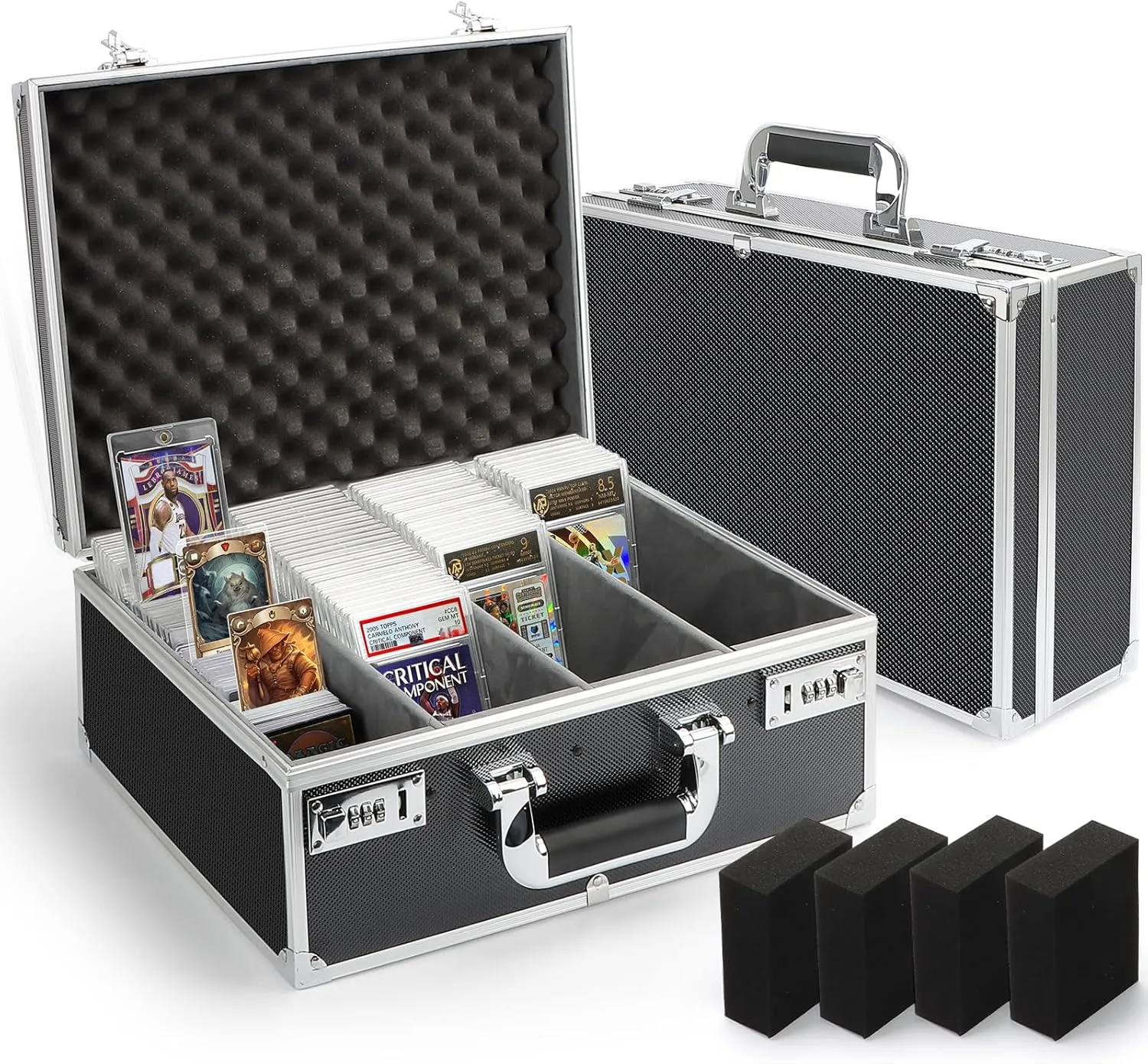 Graded Card Storage Box, Holds 170  PSA/GMA Slabs or 680  Toploaders, 4-Row Trading Card Storage Boxes for Sports Cards Fits 3"x4" 35pt Cards (Silver)