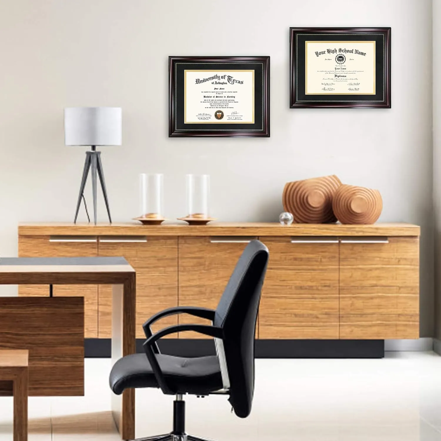 GraduationMall 8.5x11 Diploma Frame with Black over Gold Mat or Display 11x14 Document without Mat, UV Protection Acrylic, Mahogany with Gold Beads