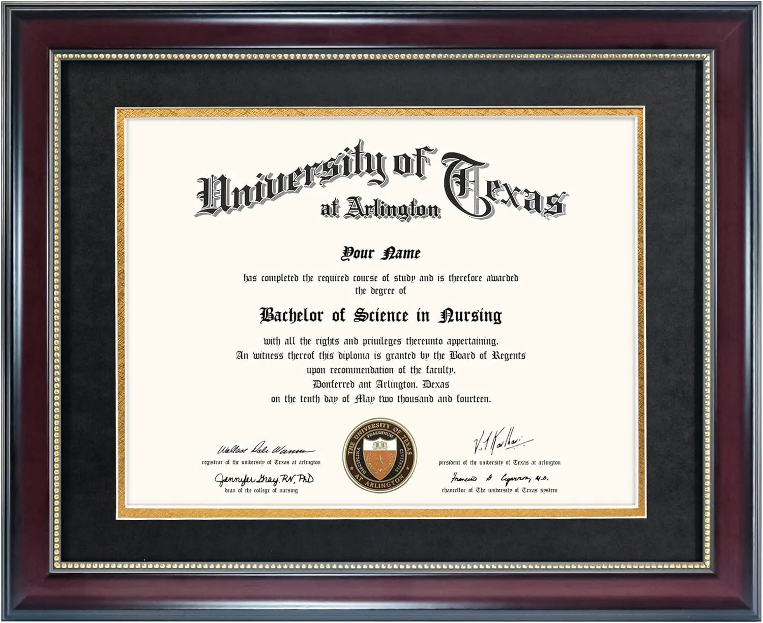 GraduationMall 8.5x11 Diploma Frame with Black over Gold Mat or Display 11x14 Document without Mat, UV Protection Acrylic, Mahogany with Gold Beads