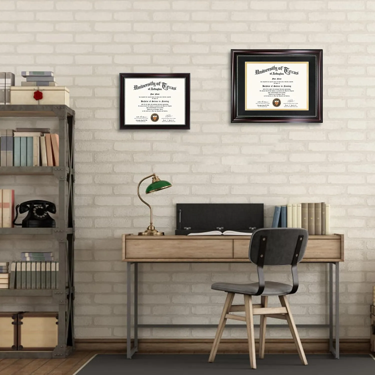 GraduationMall 8.5x11 Diploma Frame with Black over Gold Mat or Display 11x14 Document without Mat, UV Protection Acrylic, Mahogany with Gold Beads