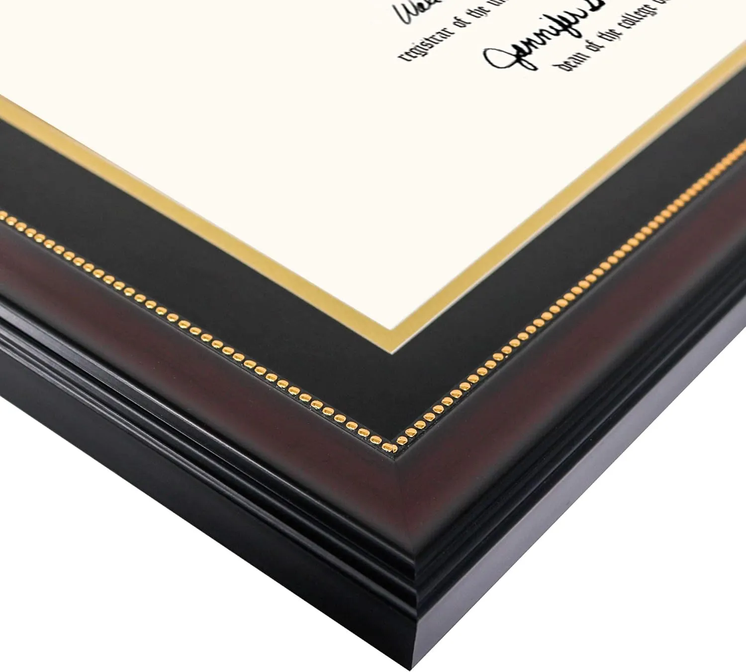 GraduationMall 8.5x11 Diploma Frame with Black over Gold Mat or Display 11x14 Document without Mat, UV Protection Acrylic, Mahogany with Gold Beads