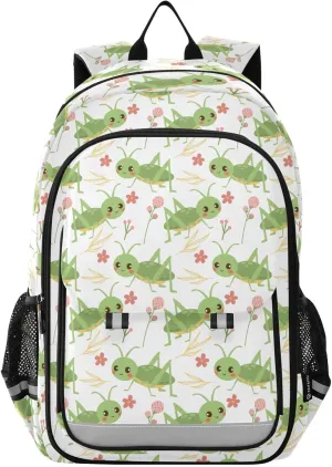 Grasshoppers Flowers Kawaii Backpack for Boys Girls Elementary School Bag Kids Bookbag Travel Rucksack With Reflective Stripes