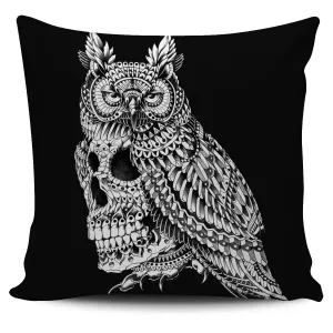 GREAT HORNED SKULL ORNATE PILLOW COVER - BLACK
