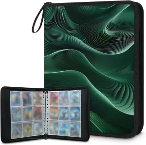 Green 3 Ring Trading Zipper Binder Strap, Trading Card Binder 9 Pocket, 900 Pockets Card Holder with 50 Removable Sleeves for Game Cards