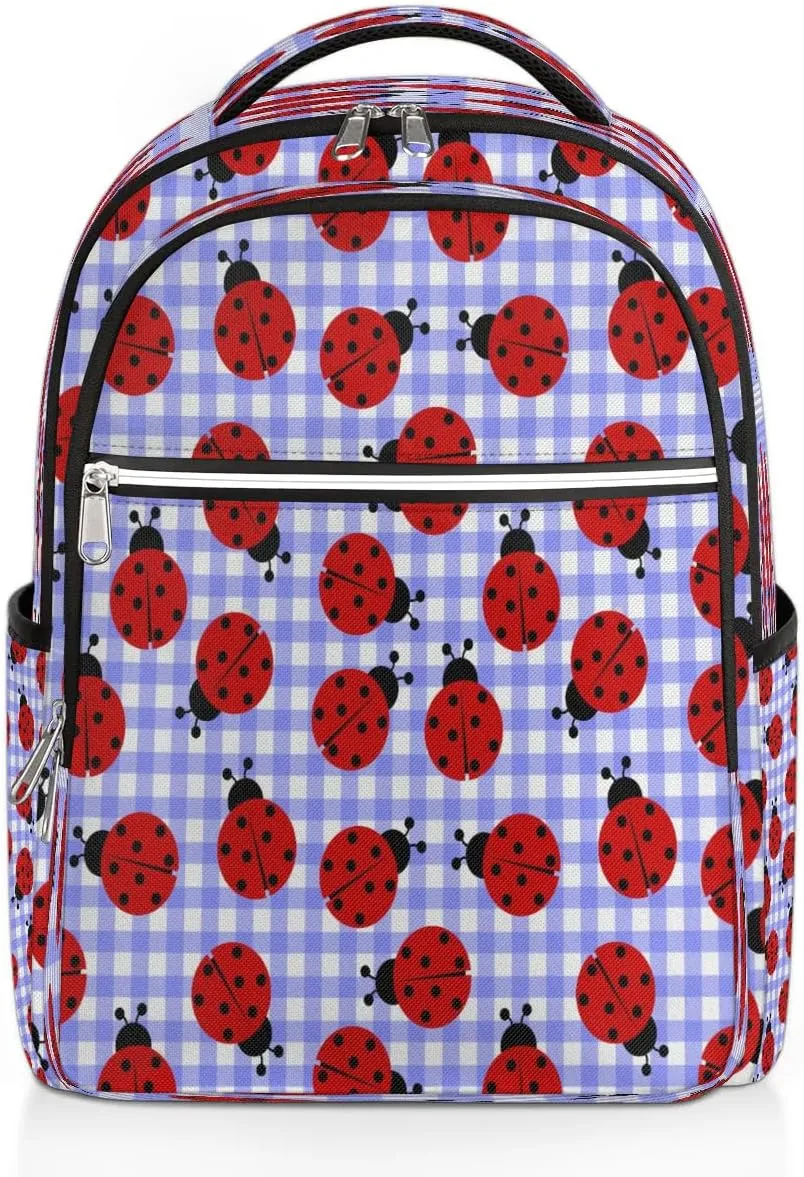 Grid Abstract Lady Beetle Travel Laptop Backpack Lightweight Laptop Bag Casual Daypack Business Backpack with Adjustable Shoulder Straps for Women Men