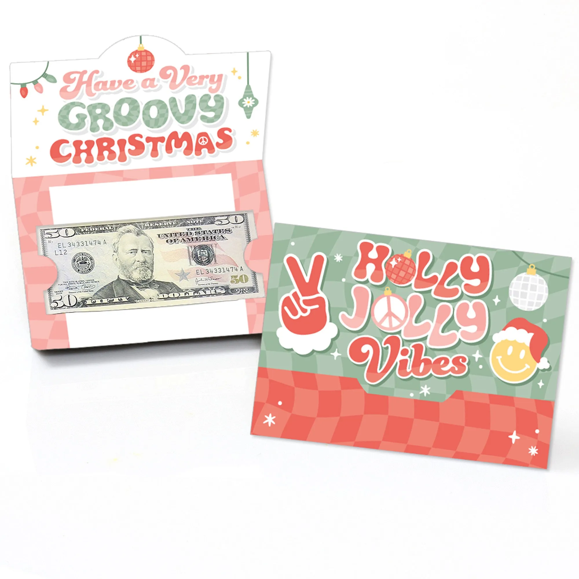 Groovy Christmas - Pastel Holiday Party Money And Gift Card Holders - Set of 8