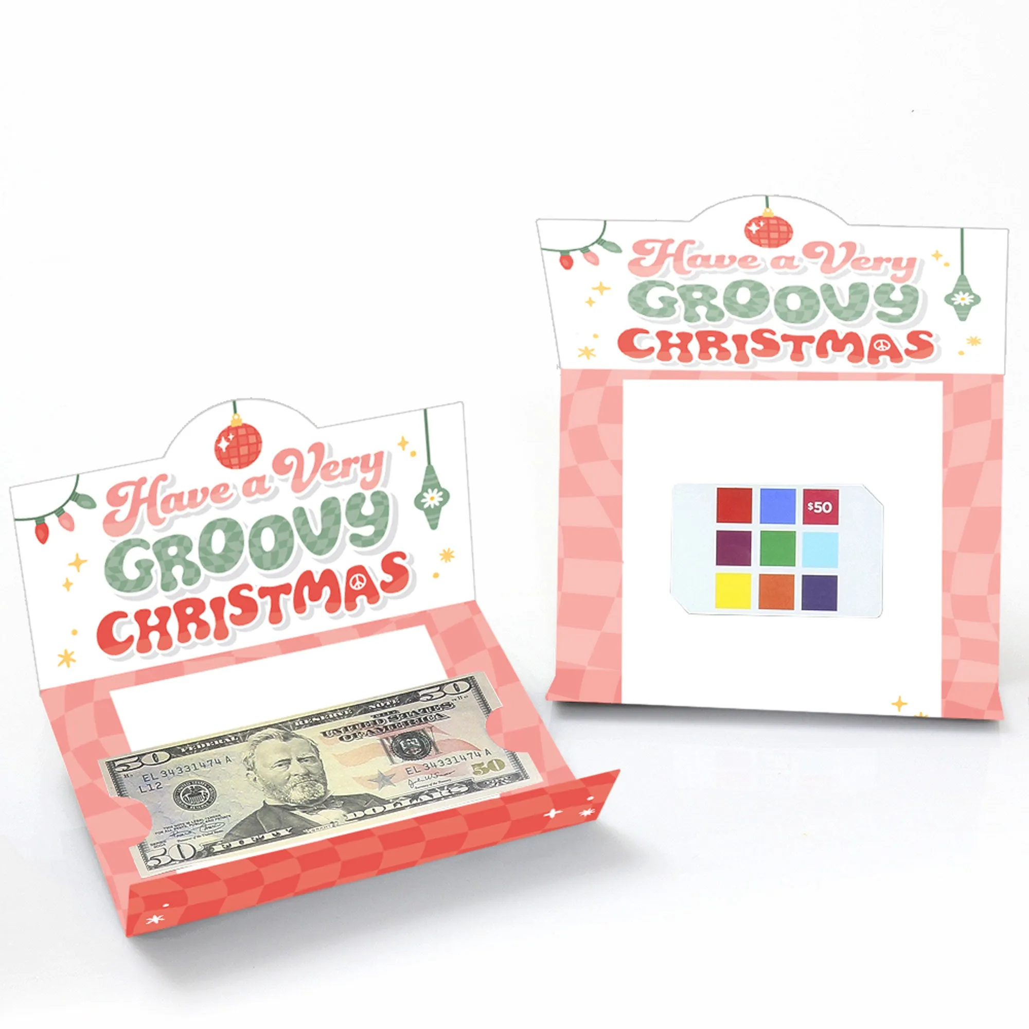 Groovy Christmas - Pastel Holiday Party Money And Gift Card Holders - Set of 8