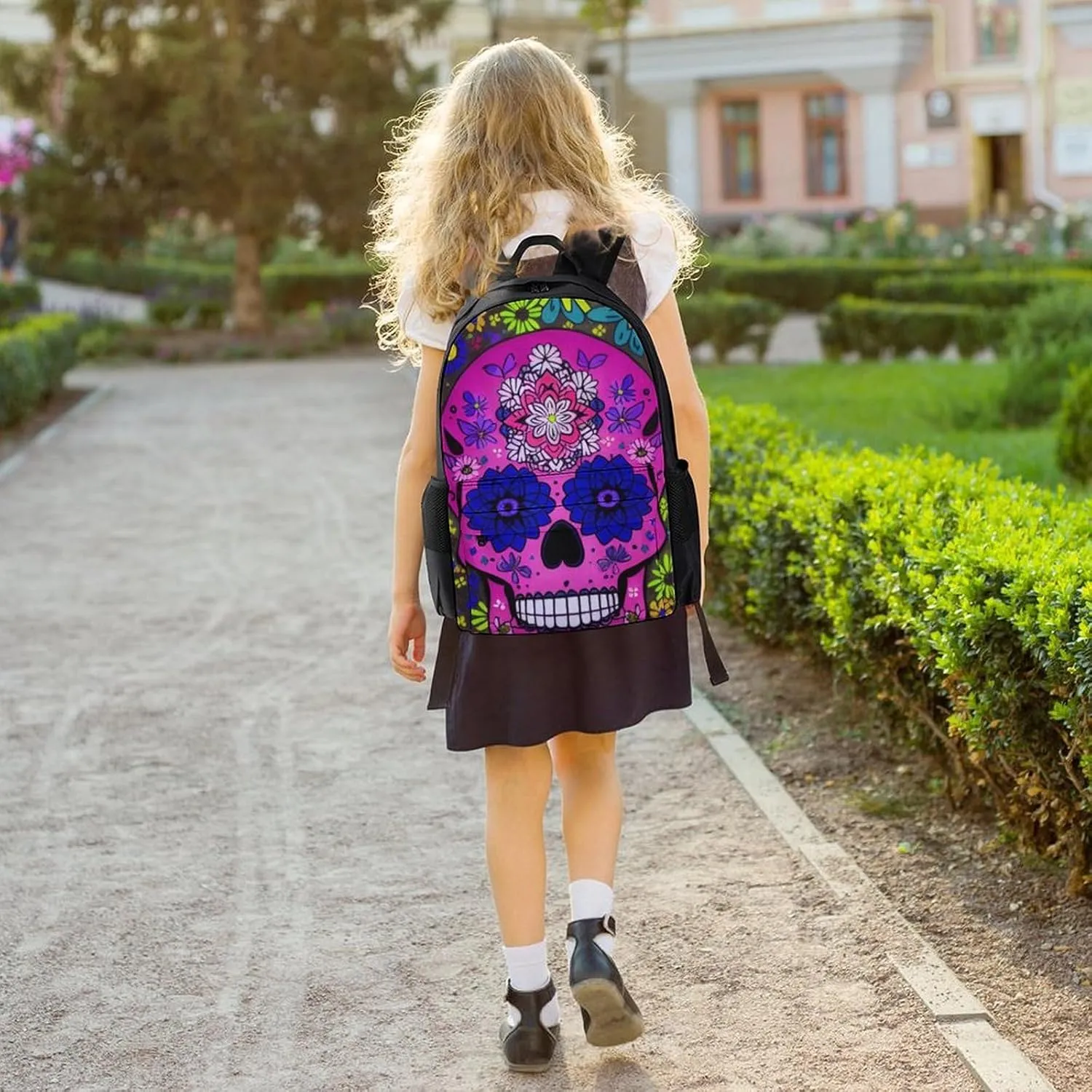 Grunge Mexican Sugar Skulls Day Of The Dead Flowers Art Rucksacks Lightweight Multipurpose Anti-Theft Shoulder Bag Big Capacity Traveling & Camping Backpack With Side Pockets