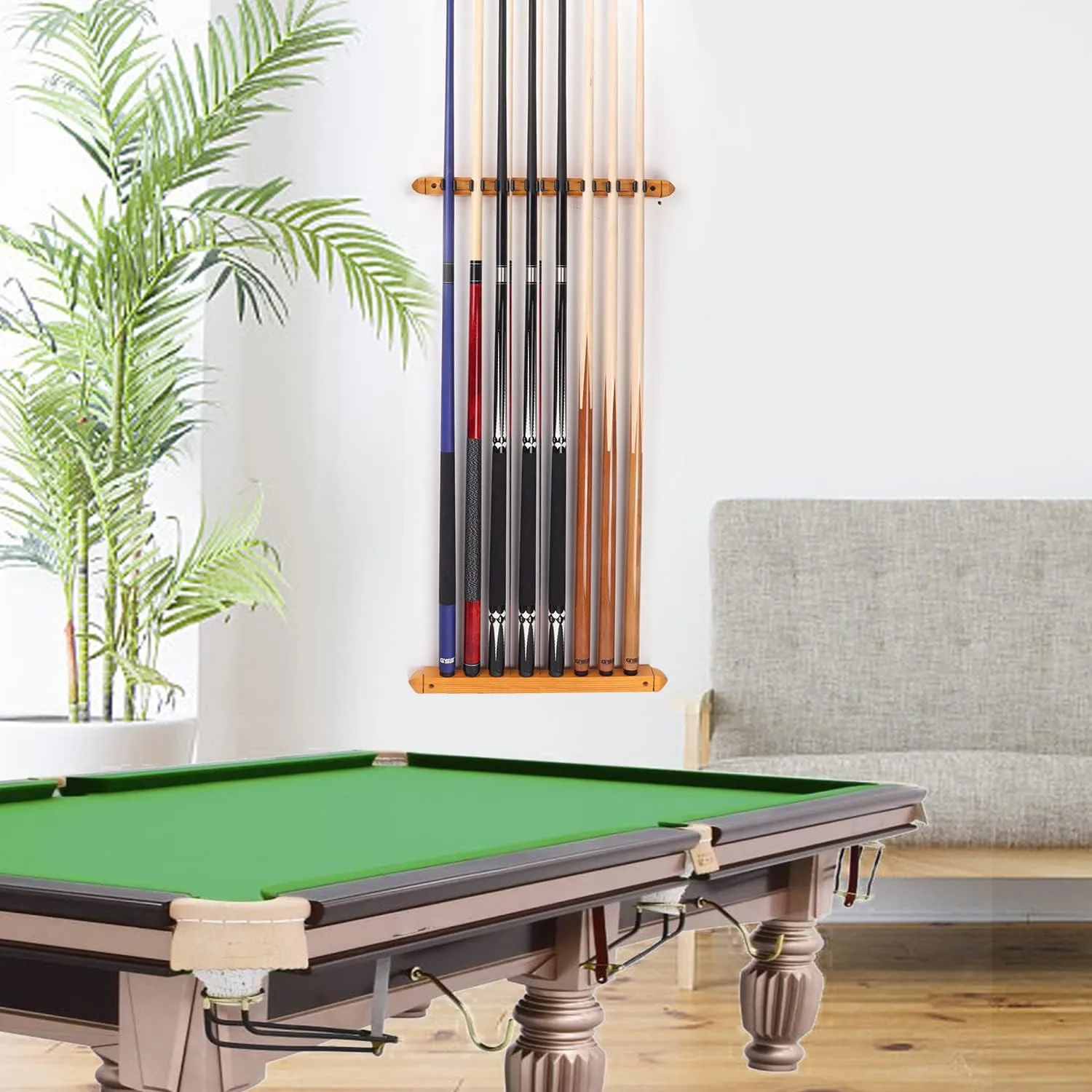 GSE Games & Sports Expert 2-Piece 6/8/12 Billiard Pool Cue Rack Wall Mounted Holders, Billiard Cue Sticks Wall Rack Set