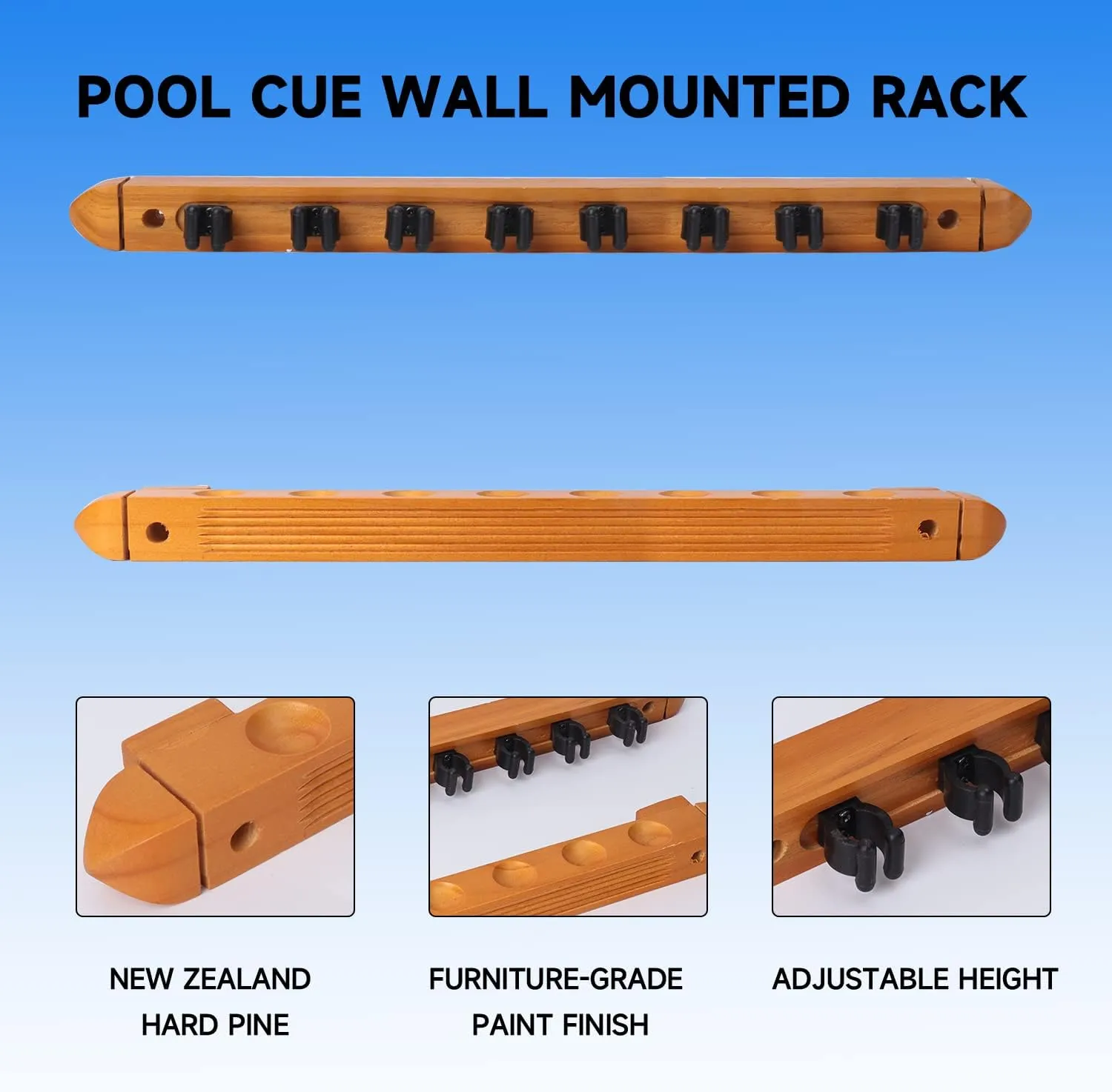 GSE Games & Sports Expert 2-Piece 6/8/12 Billiard Pool Cue Rack Wall Mounted Holders, Billiard Cue Sticks Wall Rack Set