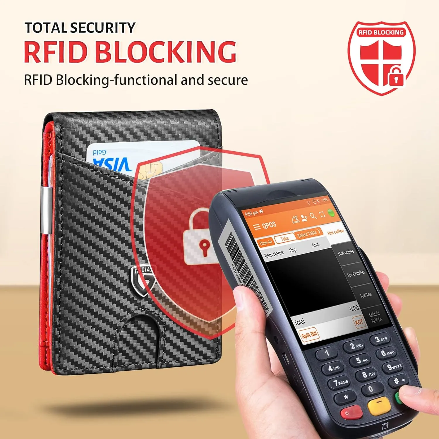 GSOIAX Slim Leather RFID Bifold Wallet for Men - Minimalist Front Pocket Wallet with Money Clip,12 Card Slots,ID Window,Cool Groove Design,Includes Gift Box(Carbon Red