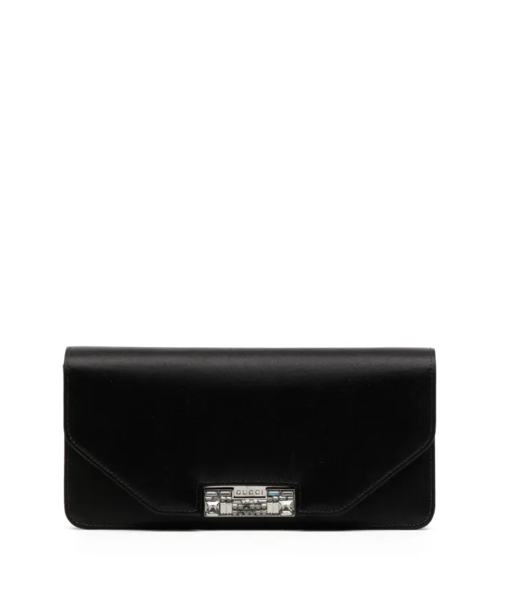 Gucci Black satin 58 crystal embellished clutch bag