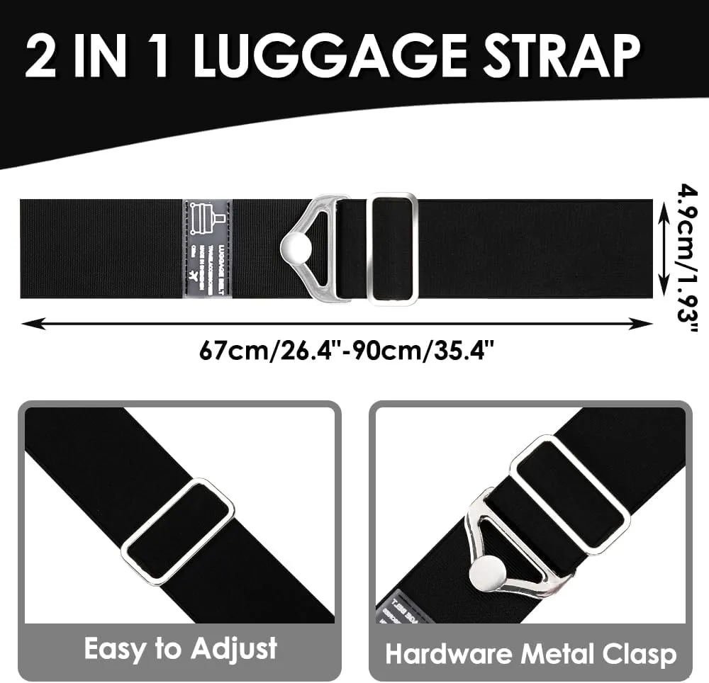 Gutsdoor 2-in-1 Travel Belt Luggage Strap - 4 Pack Add a Bag Luggage Strap, Over Handle Suitcases Belt, Adjustable Travel Accessory for Carry On Bag (Black)