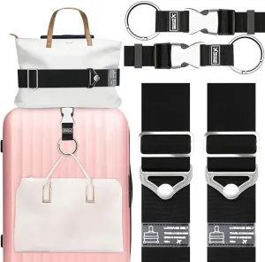 Gutsdoor 2-in-1 Travel Belt Luggage Strap - 4 Pack Add a Bag Luggage Strap, Over Handle Suitcases Belt, Adjustable Travel Accessory for Carry On Bag (Black)
