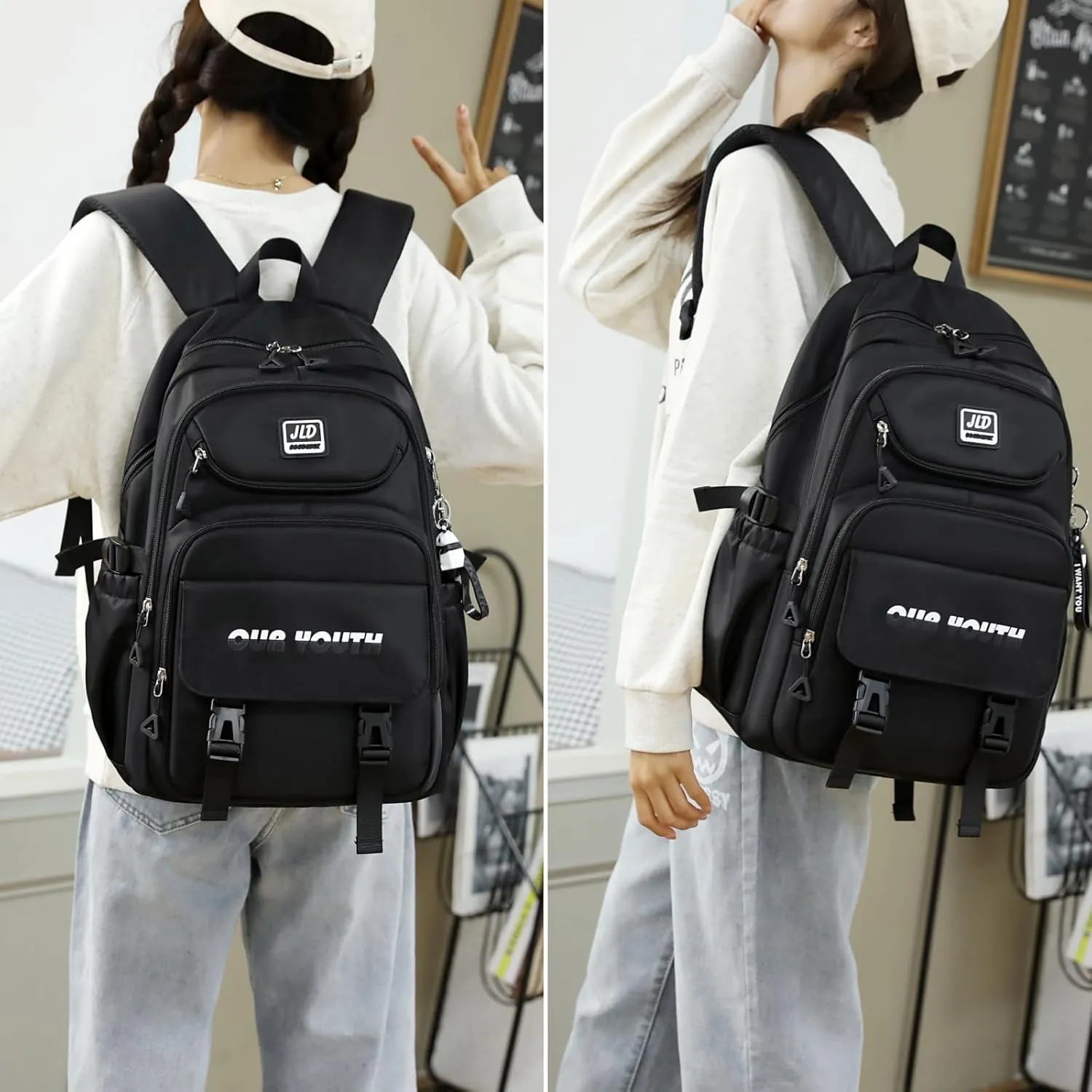 H HIKKER-LINK Laptop Backpack Stylish Casual Backpack Shoulder Bag Daypack Rucksack Pink