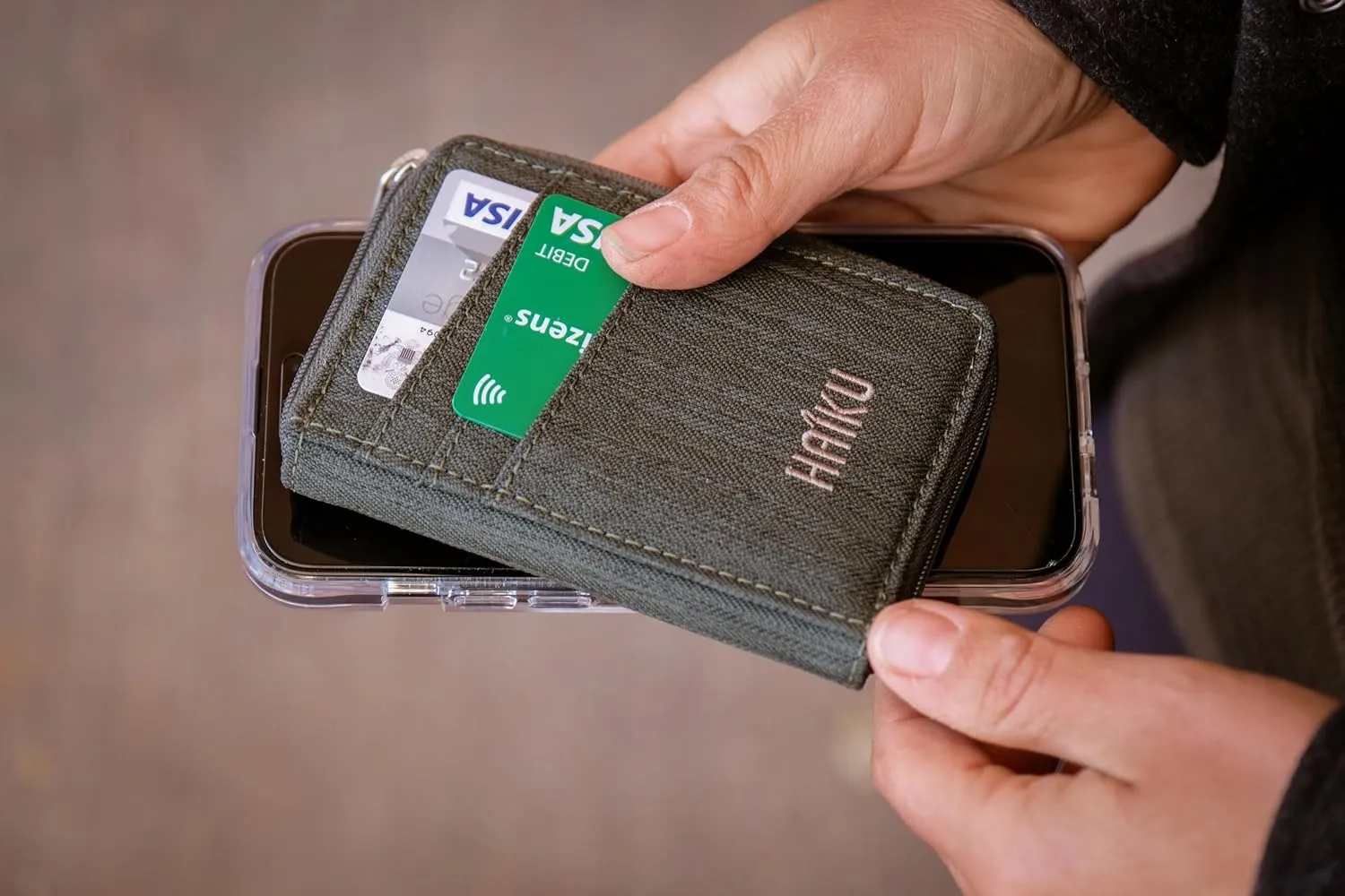 HAIKU Sprout Wallet, Lightweight Small Wristlet Wallet with Zippered Pouch, RFID Pockets, and Removeable Wrist Strap, Deep Forest