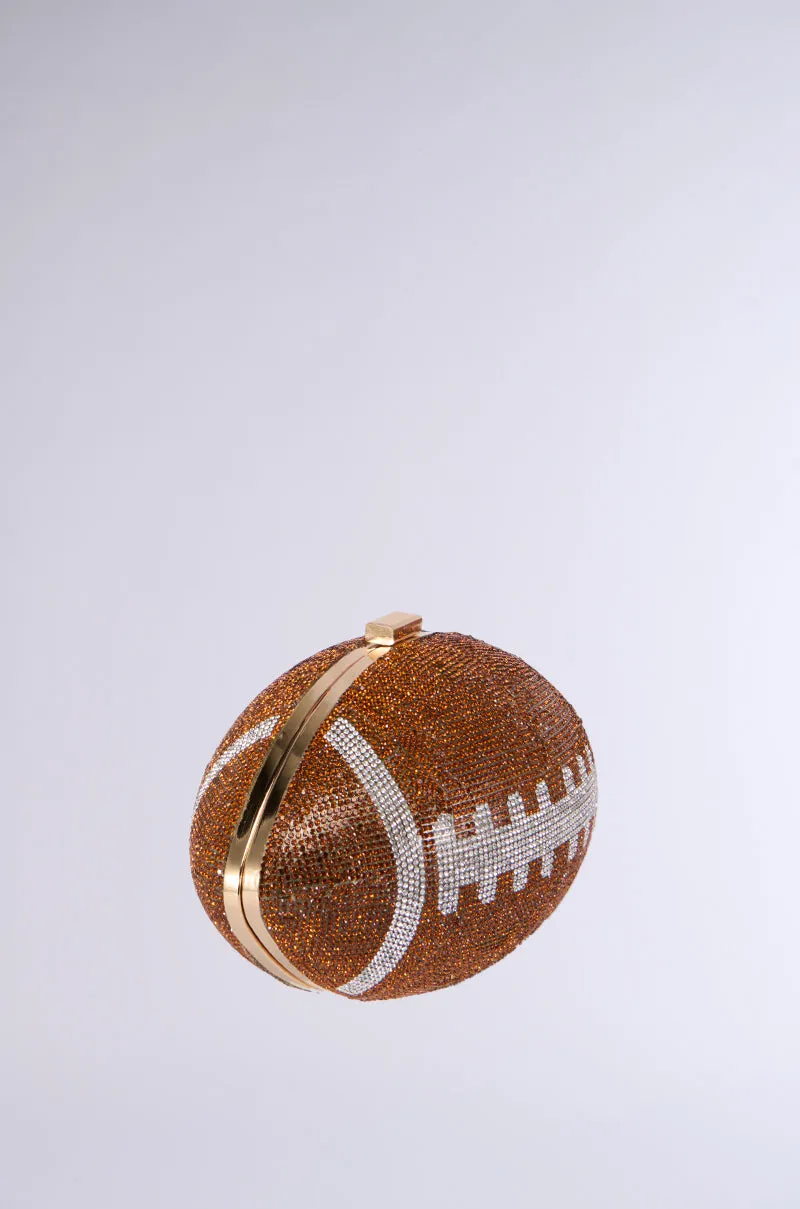 HALF TIME SHOW EMBELLISHED CLUTCH IN BROWN