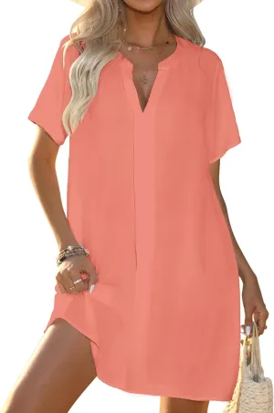 Halife Women's Swimsuit Cover Up Shirt V Neck Short Sleeve Bathing Suit Coverups Summer Beach Cover Ups