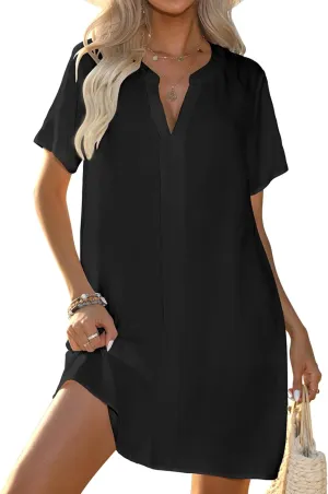 Halife Women's Swimsuit Cover Up Shirt V Neck Short Sleeve Bathing Suit Coverups Summer Beach Cover Ups