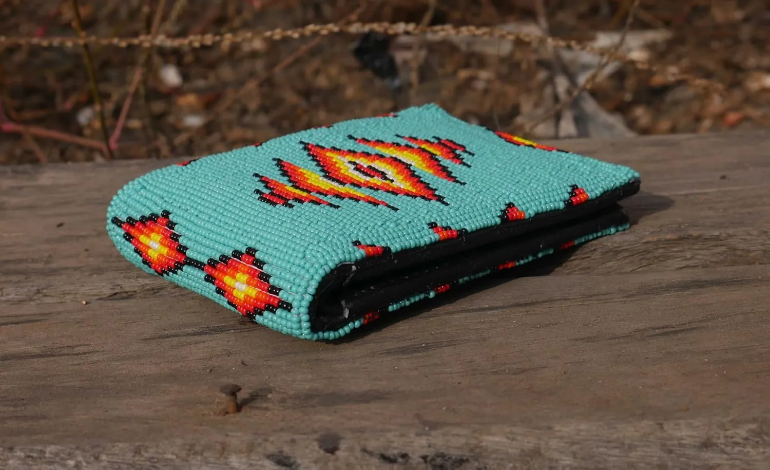 Handmade beaded Leather Wallet seed bead Inspired by Native American handicraft| traditional gifts for men and women (Turquoise)