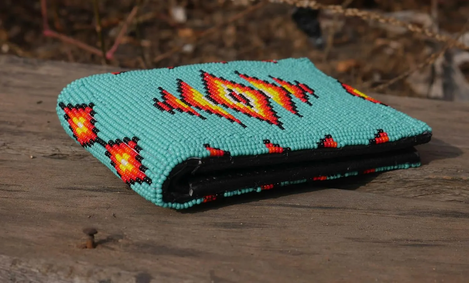 Handmade beaded Leather Wallet seed bead Inspired by Native American handicraft| traditional gifts for men and women (Turquoise)