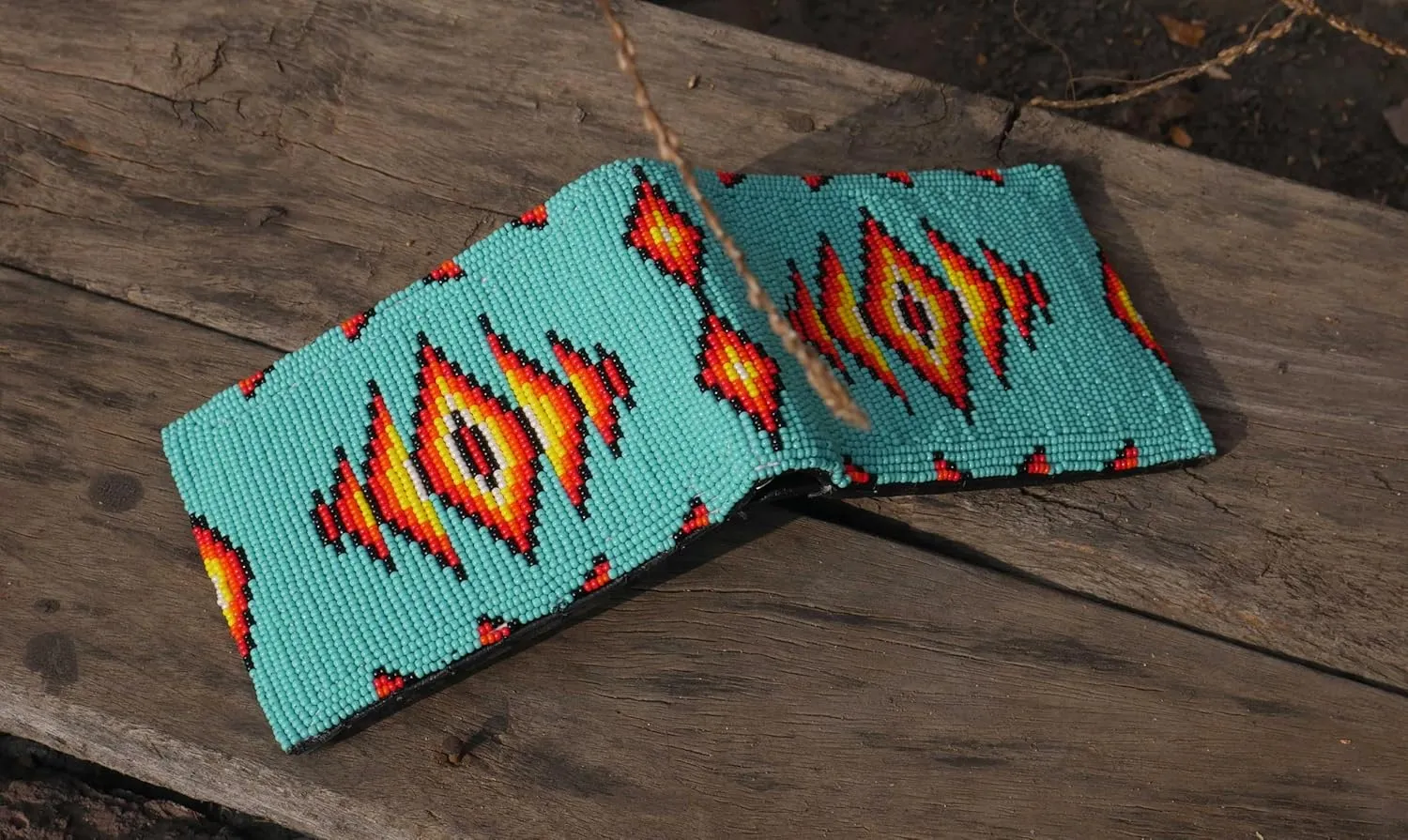 Handmade beaded Leather Wallet seed bead Inspired by Native American handicraft| traditional gifts for men and women (Turquoise)
