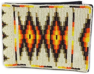 Handmade Native American Style Beaded Genuine Leather Wallet, Bifold Wallet, Mini Purse, Card Holder Wallets (Cream)