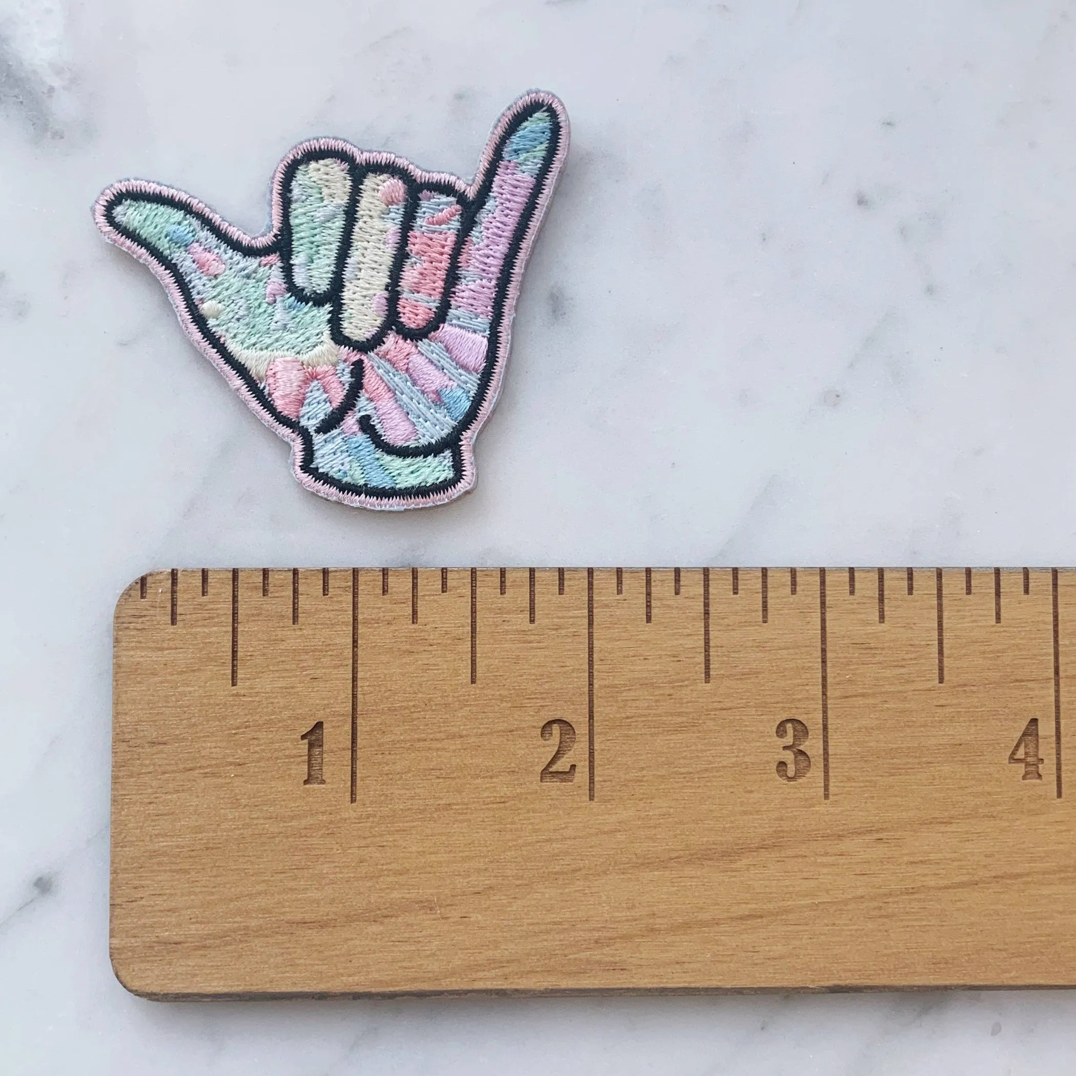 Hang Loose Hand Tie Dye Patch | Embroidered Cool Greeting Good Vibes Hand Sign