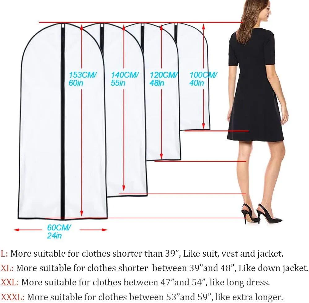 Hanging Garment Bag Covers 60 inch Garment Bags for Hanging Clothes Foldable Washable Black Dress Bags and Balls for Long Dress Dance Costumes Suits Gowns Coats