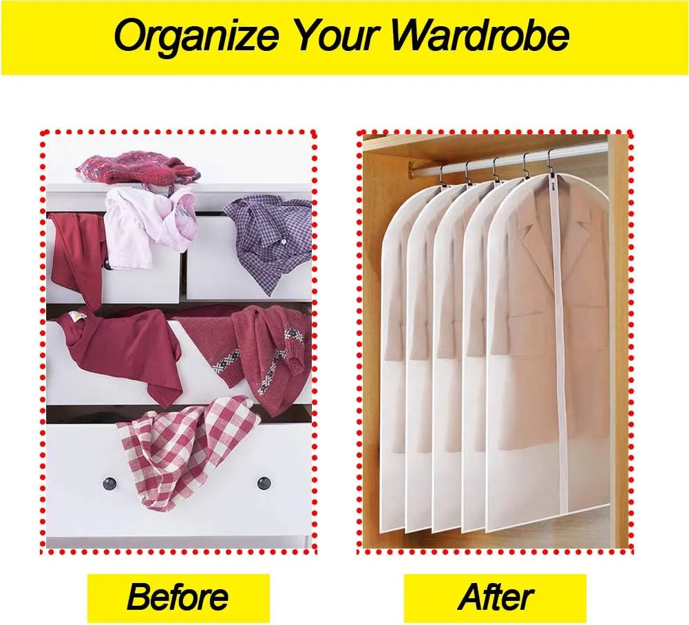 Hanging Garment Bag Covers 60 inch Garment Bags for Hanging Clothes Foldable Washable Black Dress Bags and Balls for Long Dress Dance Costumes Suits Gowns Coats