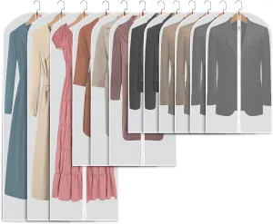 Hanging Garment Bags Suit Bags(Set of 12) Dust Cover Breathable Dress Bag for Closet Clothes Storage or Travel- Clear 24"x40"/48"/60"