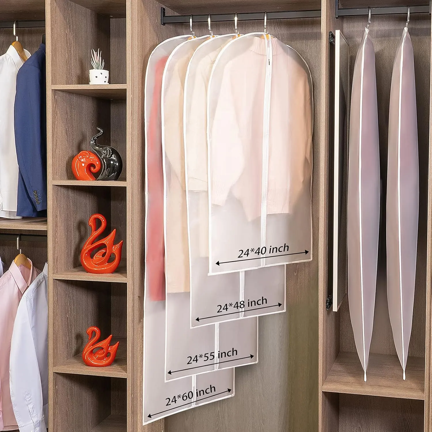 Hanging Garment Bags Suit Bags(Set of 12) Dust Cover Breathable Dress Bag for Closet Clothes Storage or Travel- Clear 24"x40"/48"/60"